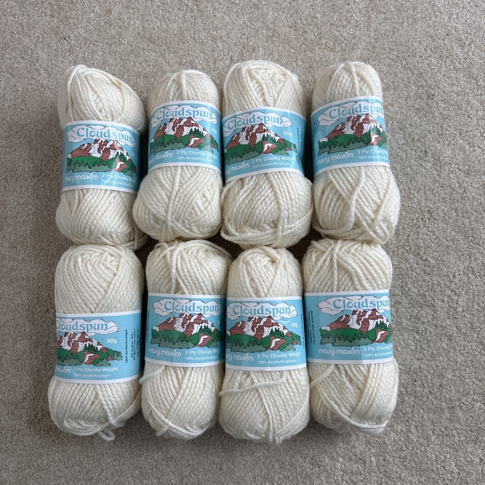 Mary Maxim Cloudspun Yarn #106 Cream Off-white #4 Med Worsted Lot of 8